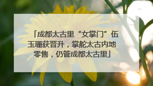 成都太古里“女掌门”伍玉珊获晋升，掌舵太古内地零售，仍管成都太古里