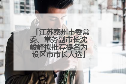 江苏泰州市委常委、常务副市长沈峻峰拟推荐提名为设区市市长人选